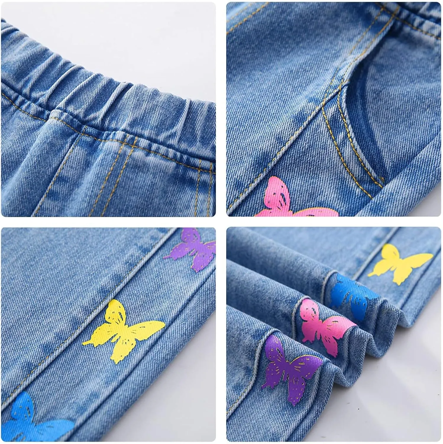 Rolanko Girls Jeans Denim Elastic Wasit Wide Leg Baggy Pants Kids Clothes 4-14 Years