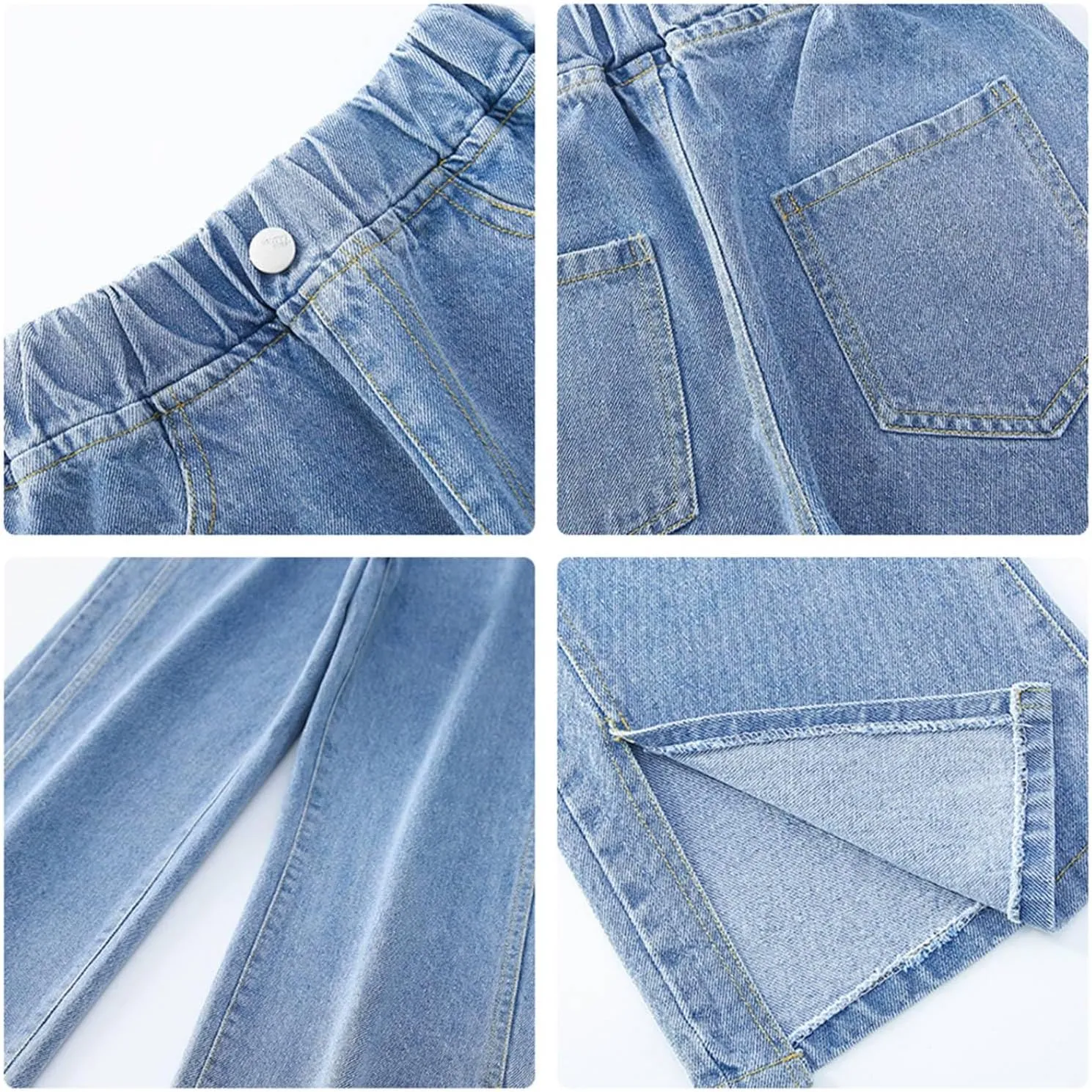 Rolanko Girls Jeans Denim Elastic Wasit Wide Leg Baggy Pants Kids Clothes 4-14 Years