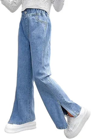Rolanko Girls Jeans Denim Elastic Wasit Wide Leg Baggy Pants Kids Clothes 4-14 Years