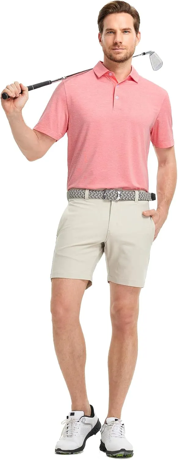 Rouen Mens Golf Shirts Short Sleeve Quick Dry Breathable Active Heather Jacquard Regular Fit Casual Polo Shirts for Men