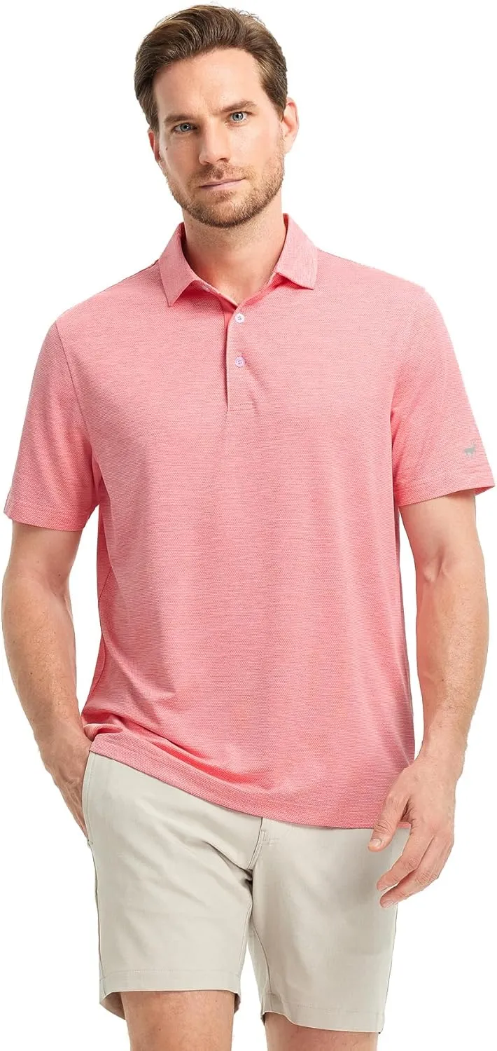 Rouen Mens Golf Shirts Short Sleeve Quick Dry Breathable Active Heather Jacquard Regular Fit Casual Polo Shirts for Men