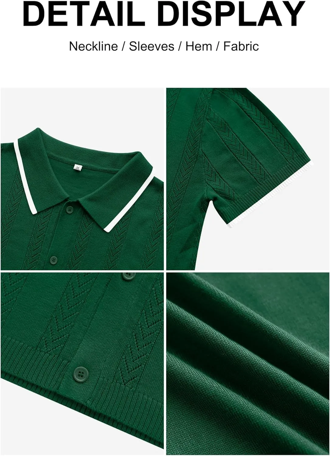 RQP Men's Casual Button Down Shirt Short Sleeve Vintage Clothes Knit Polo Shirts Summer Beach Shirts