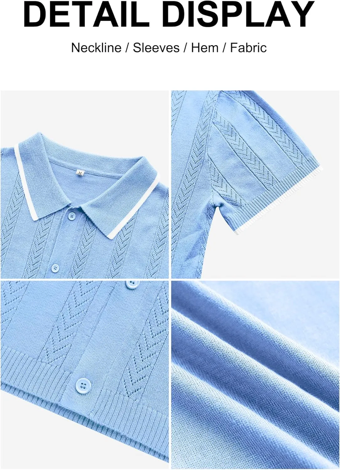 RQP Men's Casual Button Down Shirt Short Sleeve Vintage Clothes Knit Polo Shirts Summer Beach Shirts