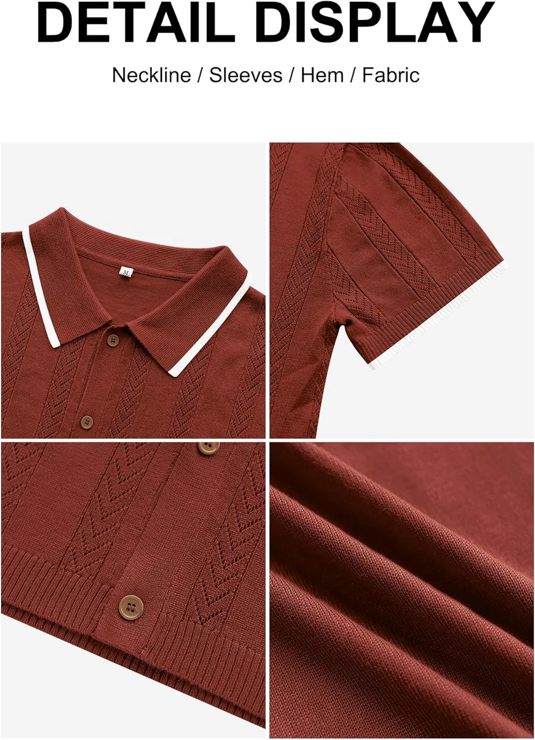 RQP Men's Casual Button Down Shirt Short Sleeve Vintage Clothes Knit Polo Shirts Summer Beach Shirts