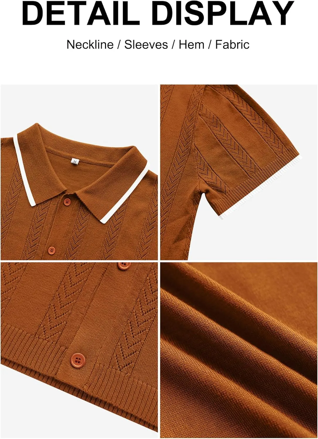 RQP Men's Casual Button Down Shirt Short Sleeve Vintage Clothes Knit Polo Shirts Summer Beach Shirts