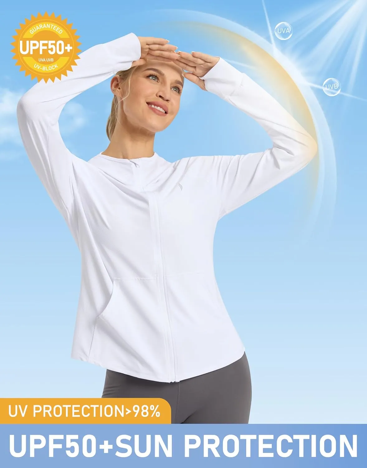 SANTINY Women's UPF 50  UV Jacket Sun Protection Zip up Hoodie Lightweight Summer SPF Long Sleeve Shirts for Hiking Running