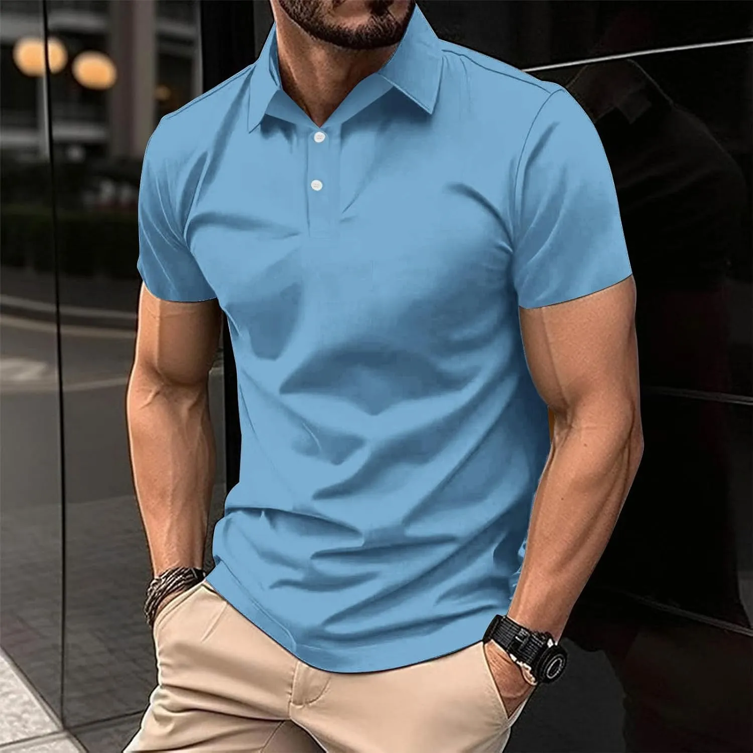 Shirts for Men Summer Short Sleeve Golf Shirts Lightweight Quick-Dry Athletic T Shirts Lapel Button Vacation Tees