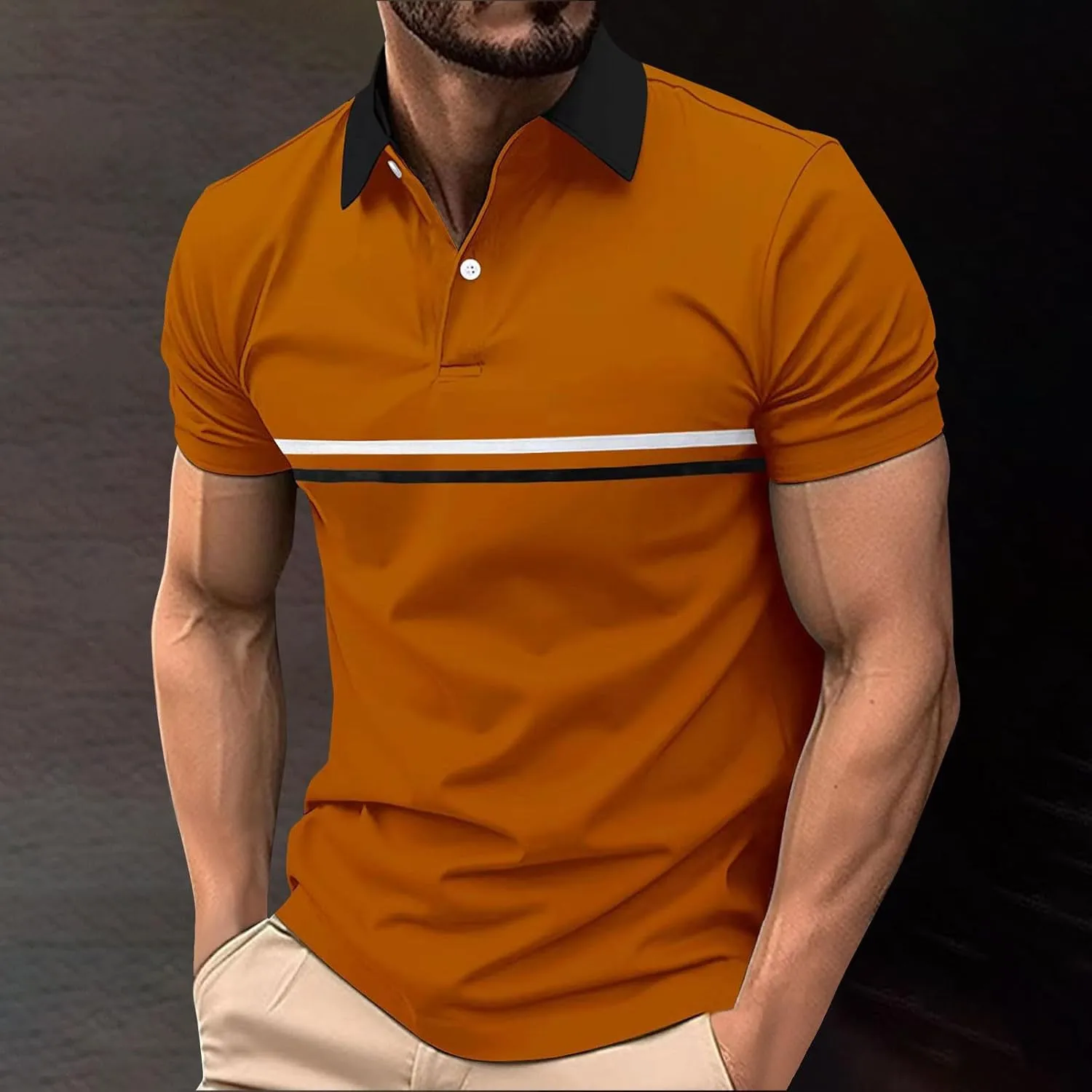 Shirts for Men Summer Short Sleeve Golf Shirts Lightweight Quick-Dry Athletic T Shirts Lapel Button Vacation Tees