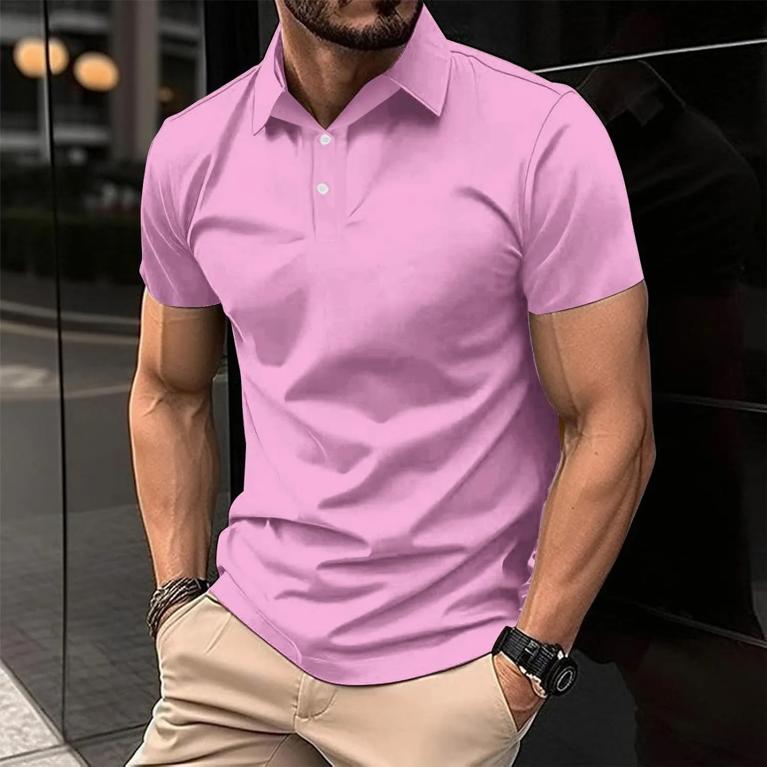 Shirts for Men Summer Short Sleeve Golf Shirts Lightweight Quick-Dry Athletic T Shirts Lapel Button Vacation Tees