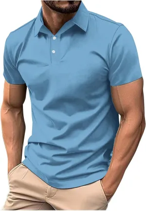 Shirts for Men Summer Short Sleeve Golf Shirts Lightweight Quick-Dry Athletic T Shirts Lapel Button Vacation Tees