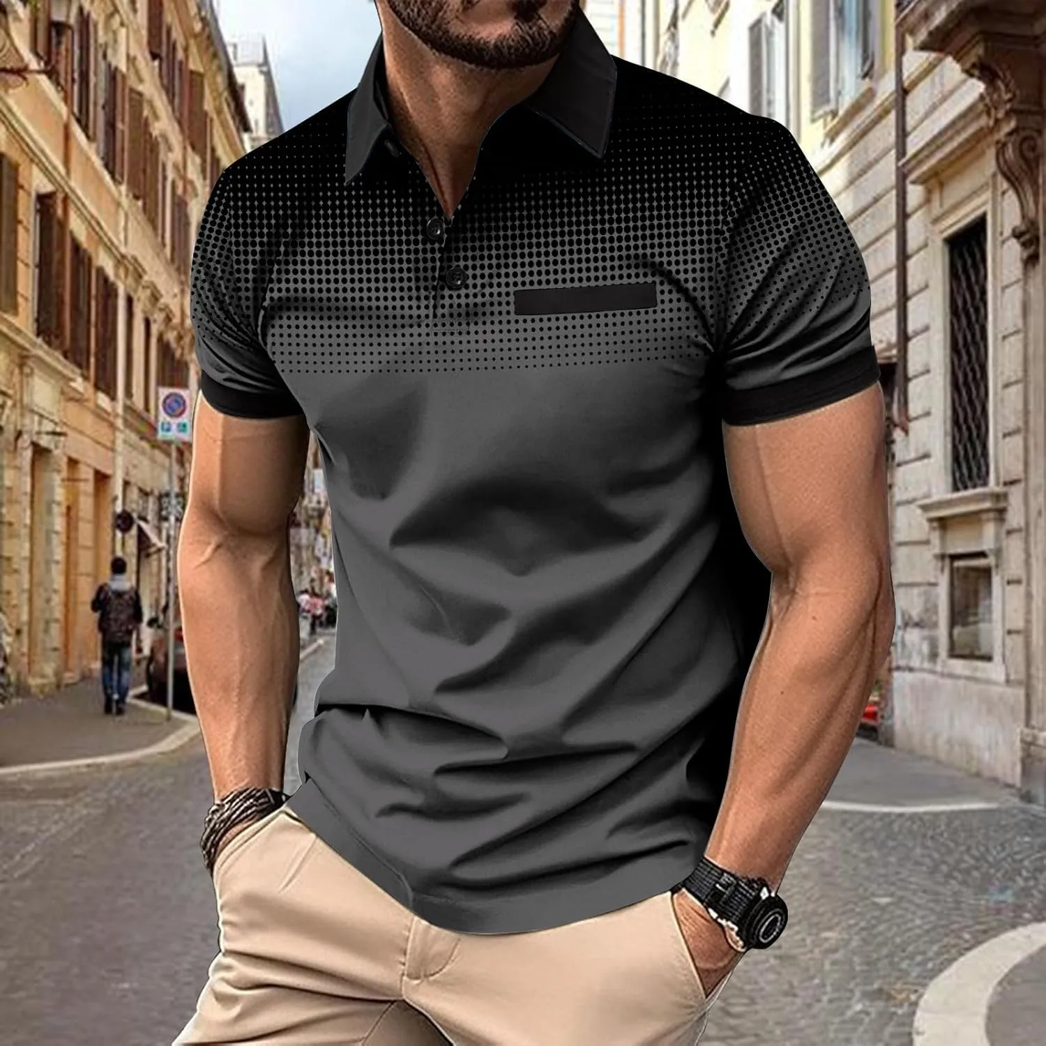 Shirts for Men Summer Short Sleeve Golf Shirts Lightweight Quick-Dry Athletic T Shirts Lapel Button Vacation Tees