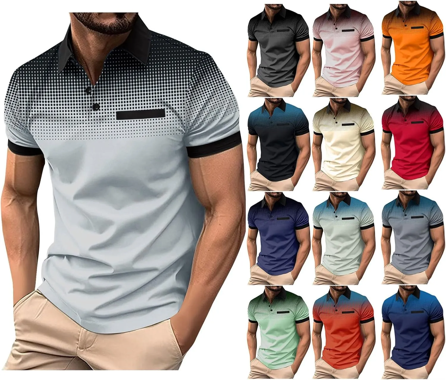 Shirts for Men Summer Short Sleeve Golf Shirts Lightweight Quick-Dry Athletic T Shirts Lapel Button Vacation Tees