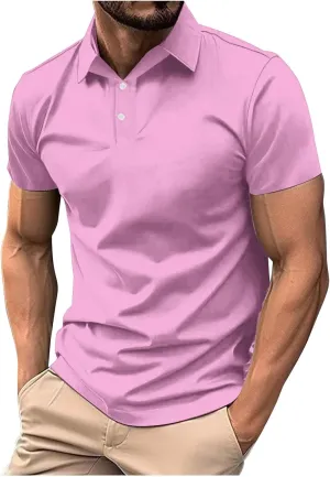 Shirts for Men Summer Short Sleeve Golf Shirts Lightweight Quick-Dry Athletic T Shirts Lapel Button Vacation Tees