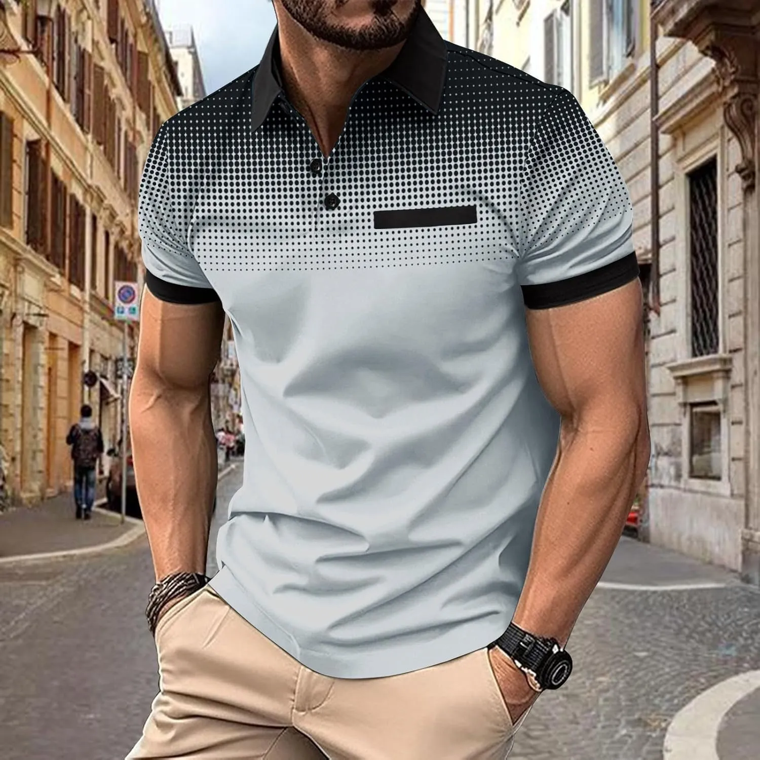 Shirts for Men Summer Short Sleeve Golf Shirts Lightweight Quick-Dry Athletic T Shirts Lapel Button Vacation Tees
