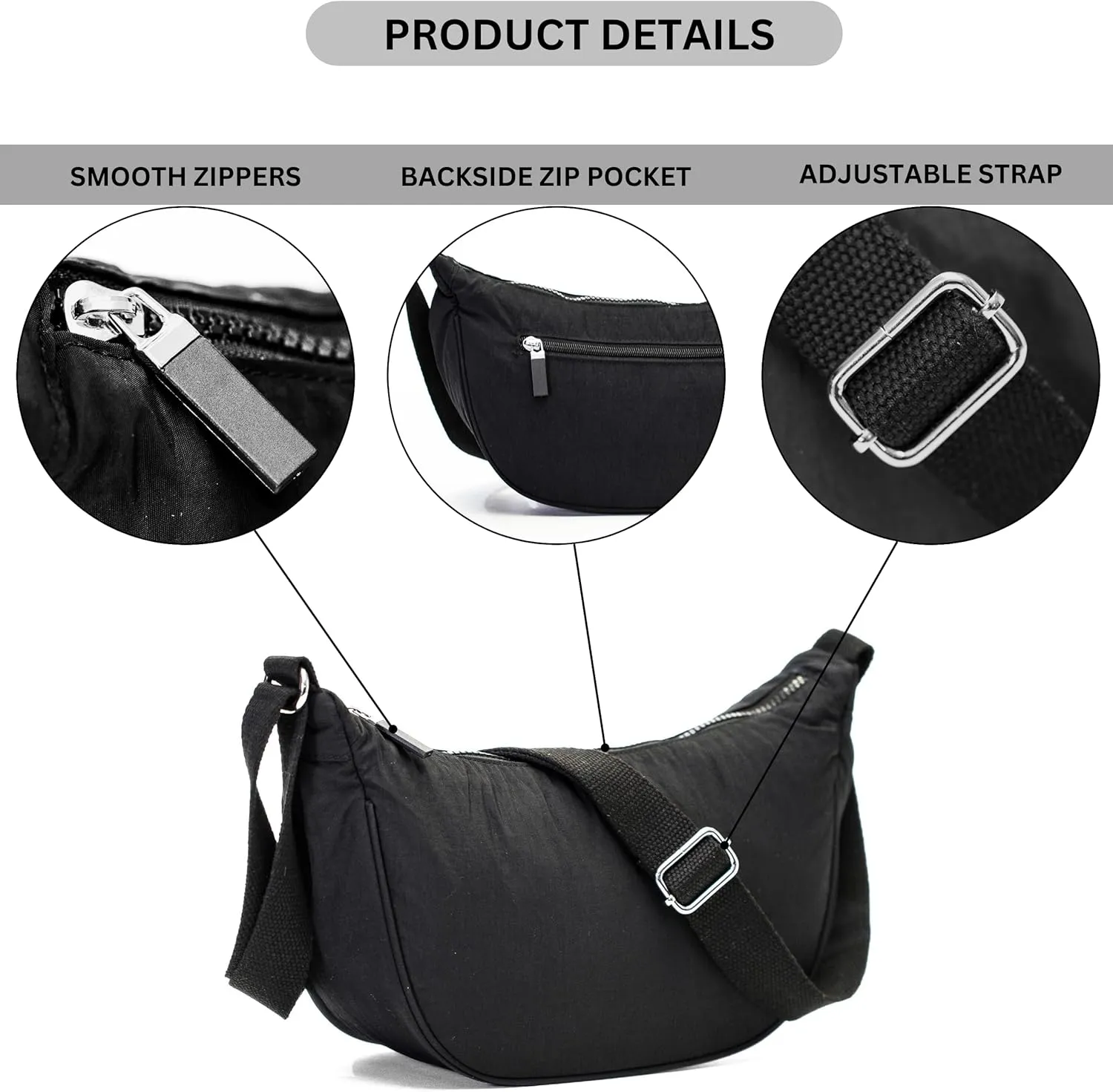 Sky Crescent Shoulder Bag for Women  Lightweight Fabric Crossbody Hobo Sling Purse with Zip Pocket  Sky