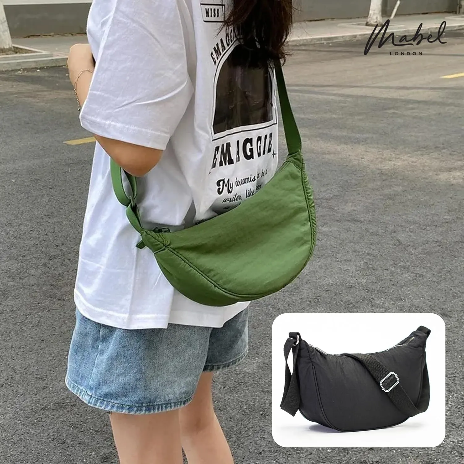 Sky Crescent Shoulder Bag for Women  Lightweight Fabric Crossbody Hobo Sling Purse with Zip Pocket  Sky