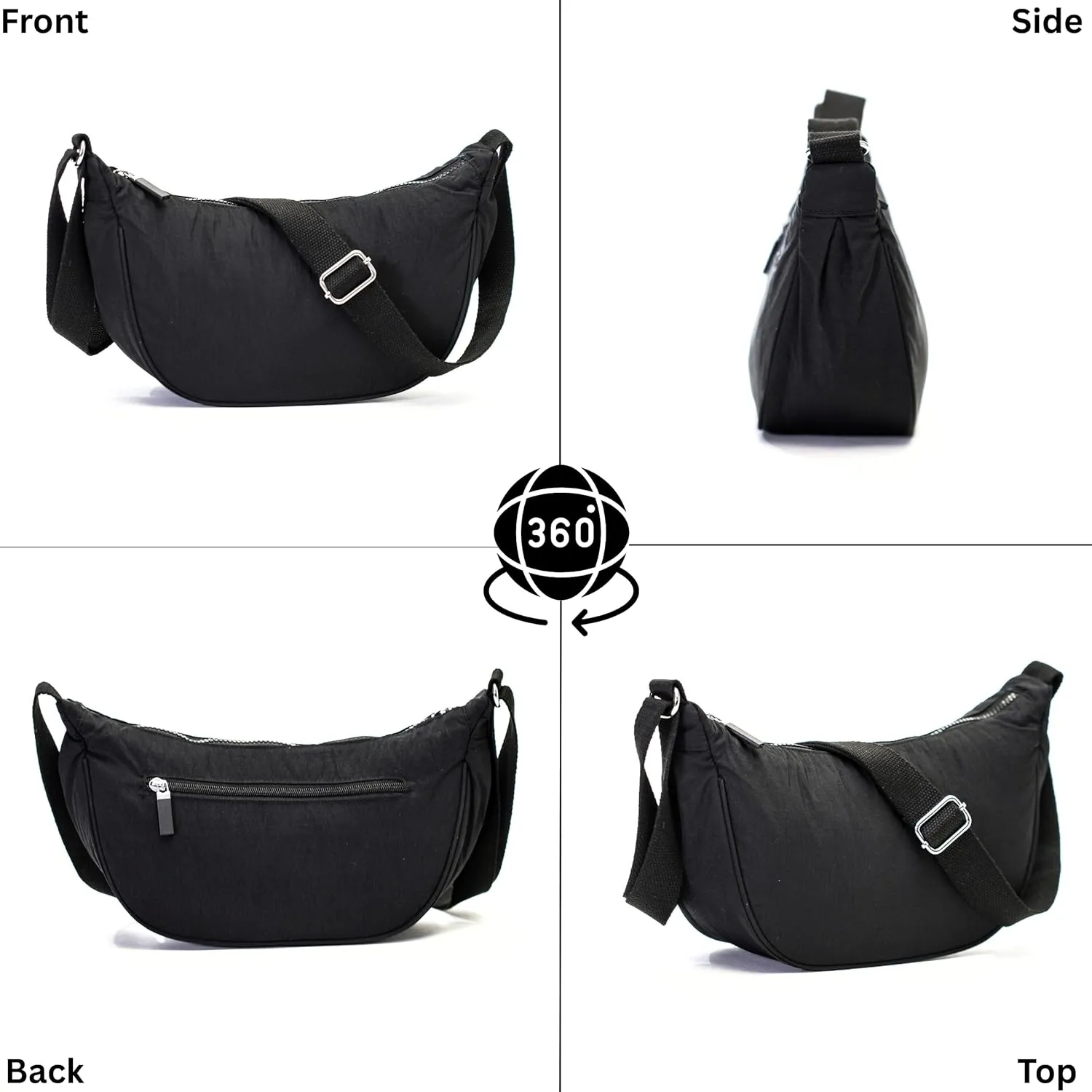 Sky Crescent Shoulder Bag for Women  Lightweight Fabric Crossbody Hobo Sling Purse with Zip Pocket  Sky