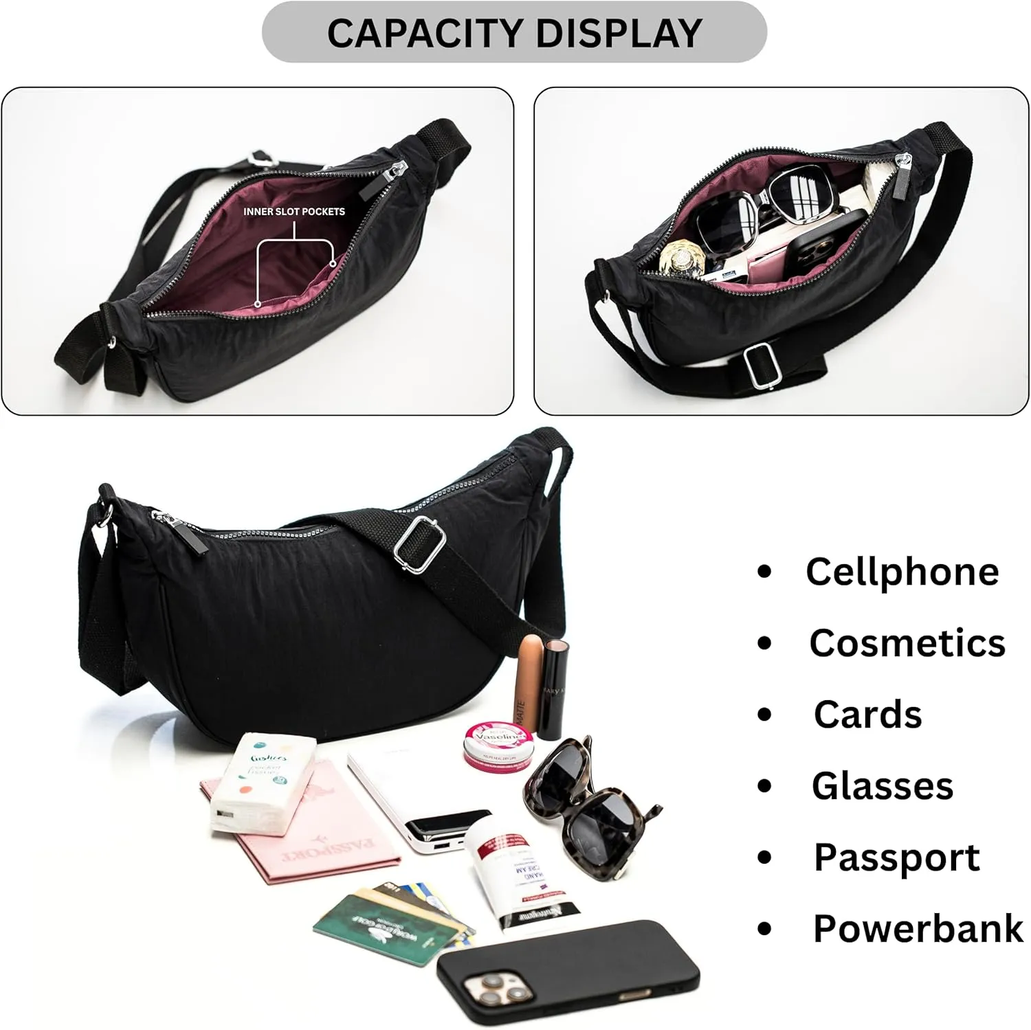 Sky Crescent Shoulder Bag for Women  Lightweight Fabric Crossbody Hobo Sling Purse with Zip Pocket  Sky