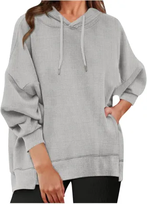 SMIDOW Oversized Hoodies For Women Waffle Knit Hooded Pullover Sweatshirt Fall Outfits Fashion Teen Girls Y2k Clothes 2024