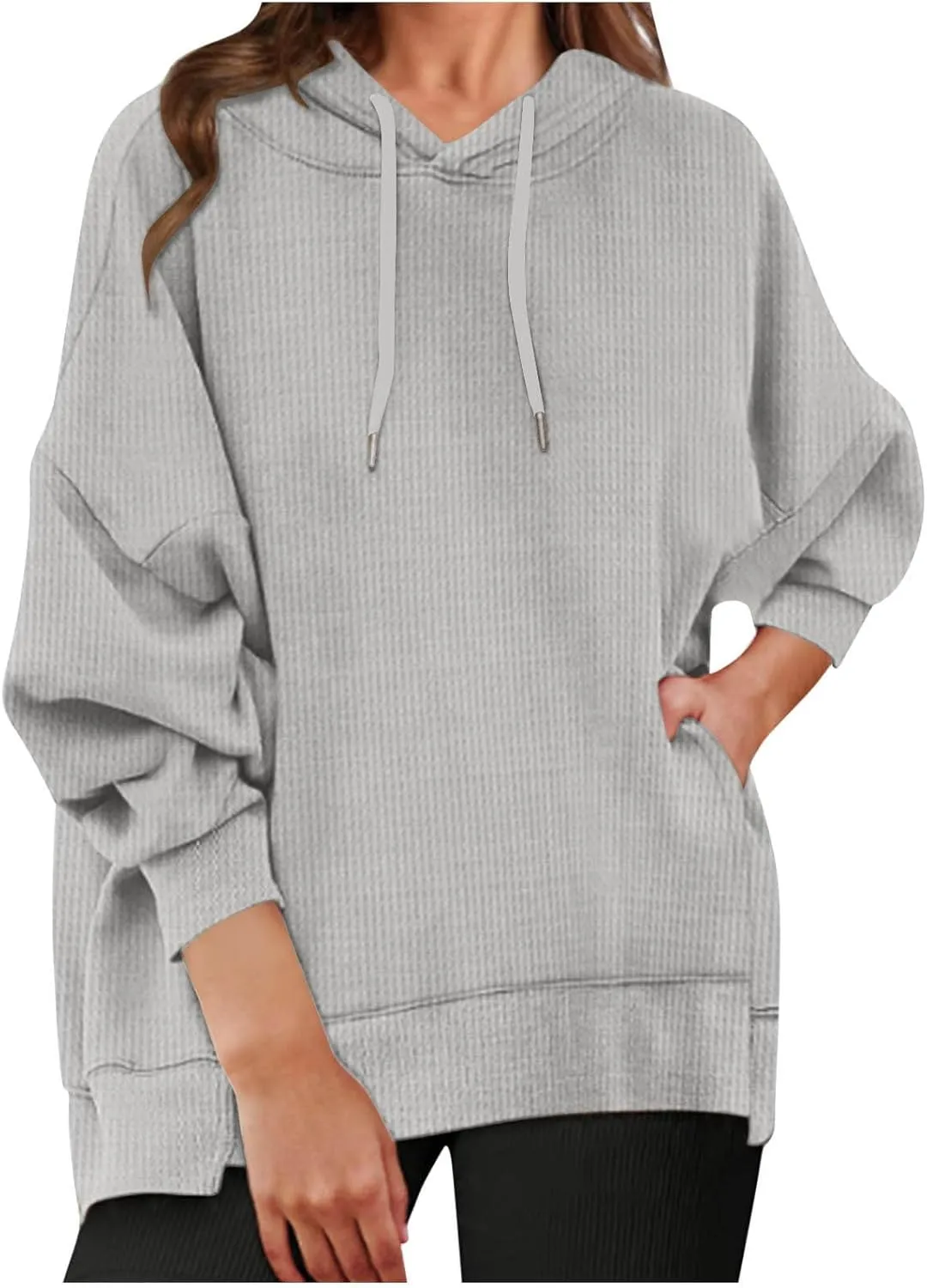 SMIDOW Oversized Hoodies For Women Waffle Knit Hooded Pullover Sweatshirt Fall Outfits Fashion Teen Girls Y2k Clothes 2024