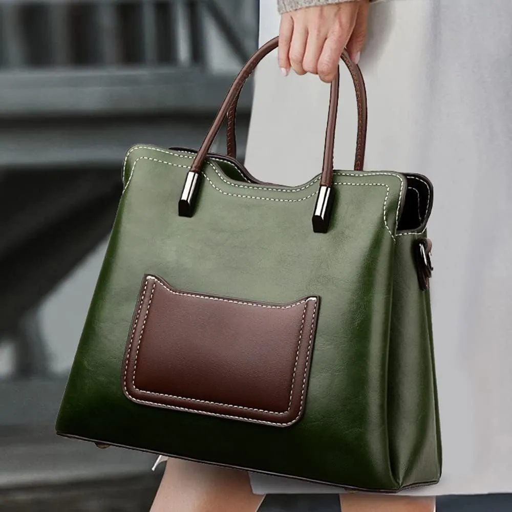 Soft Leather Bucket Crossbody Bag for Women - Stylish Top Handle Purse & Tote Handbag in Elegant Green