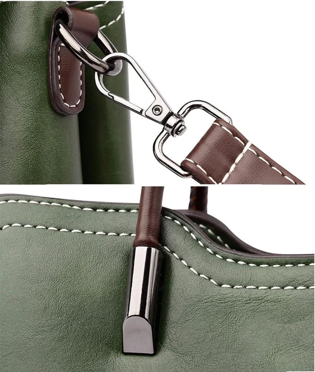 Soft Leather Bucket Crossbody Bag for Women - Stylish Top Handle Purse & Tote Handbag in Elegant Green