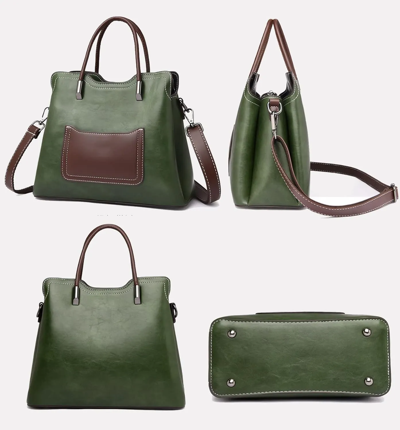 Soft Leather Bucket Crossbody Bag for Women - Stylish Top Handle Purse & Tote Handbag in Elegant Green