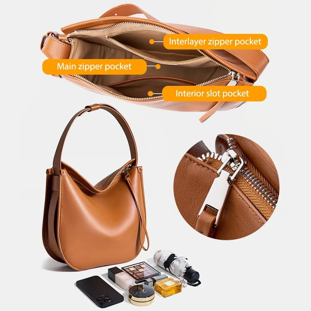 Soft Leather Hobo Shoulder Bag, Large Purse Messenger Bag Travel Work for Women