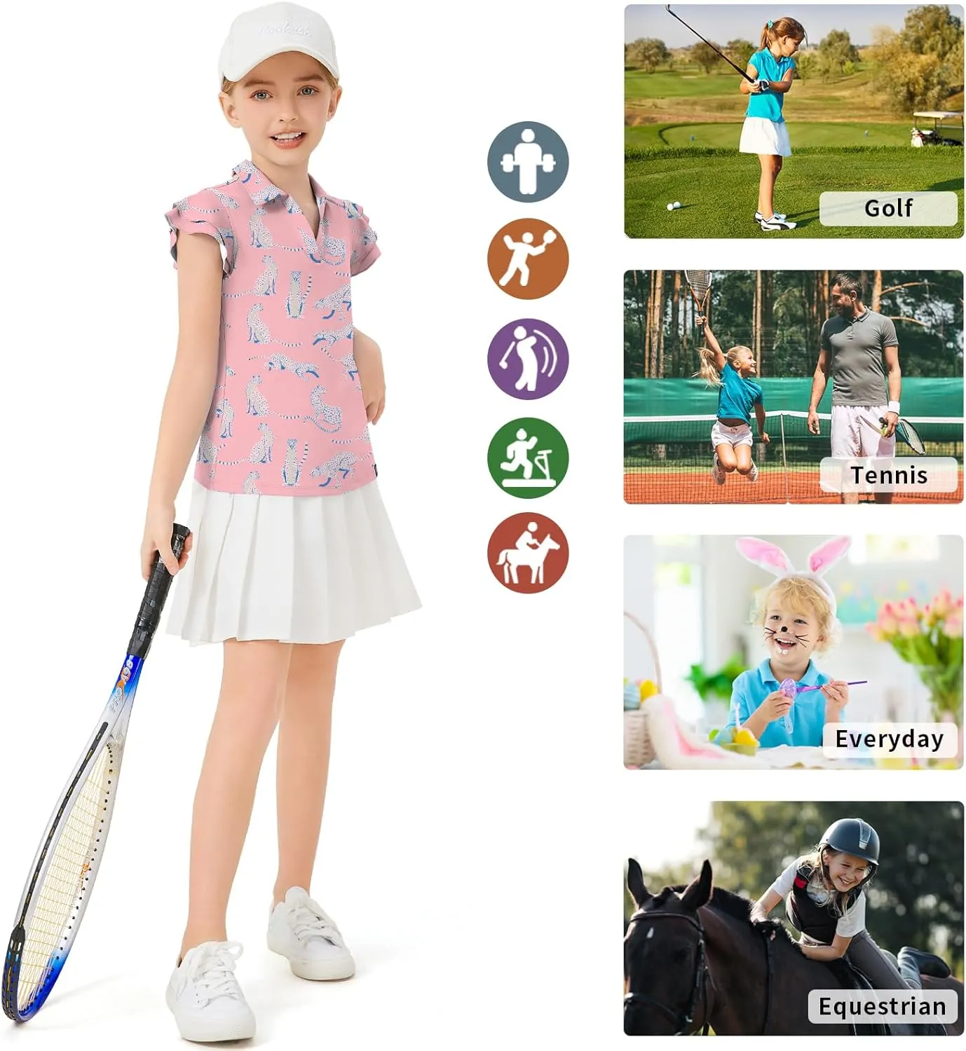 Soneven Girls Golf Polo Shirts V Neck Ruffle Sleeveless Tennis Shirts Lightweight Quick Dry Athletic Tank Tops