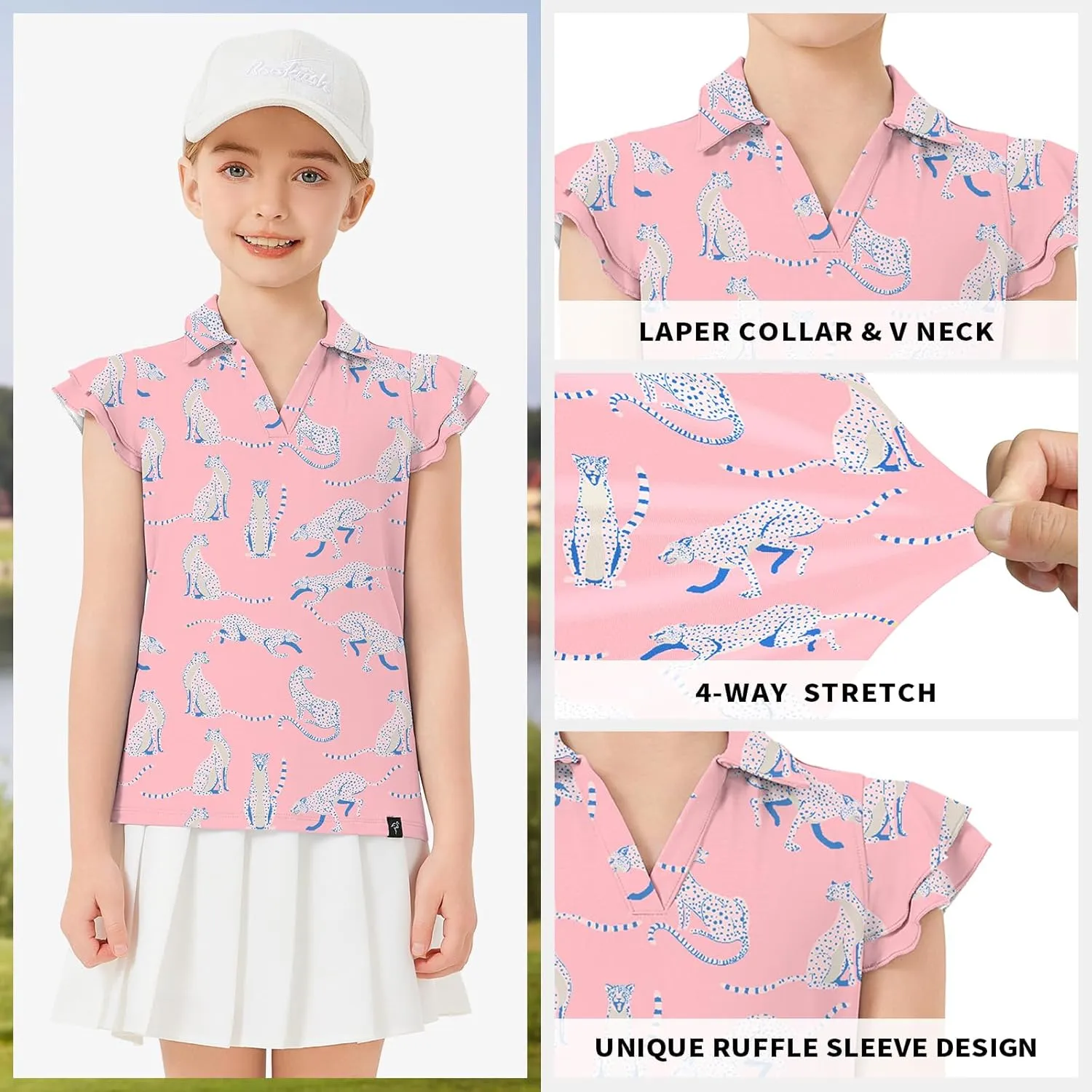 Soneven Girls Golf Polo Shirts V Neck Ruffle Sleeveless Tennis Shirts Lightweight Quick Dry Athletic Tank Tops