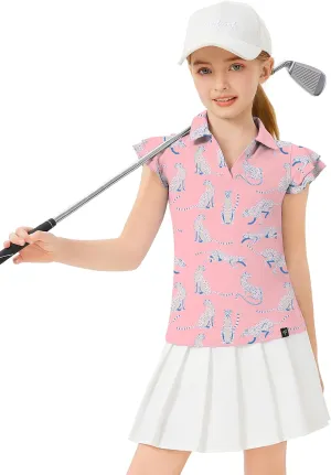 Soneven Girls Golf Polo Shirts V Neck Ruffle Sleeveless Tennis Shirts Lightweight Quick Dry Athletic Tank Tops