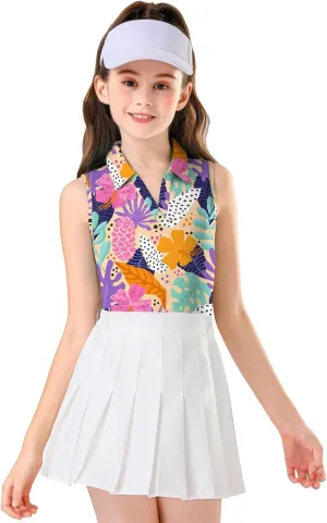 Soneven Girls' Sleeveless Polo Shirts V Neck Golf Tennis T-Shirts Collared Tank Tops for 5-14 Years