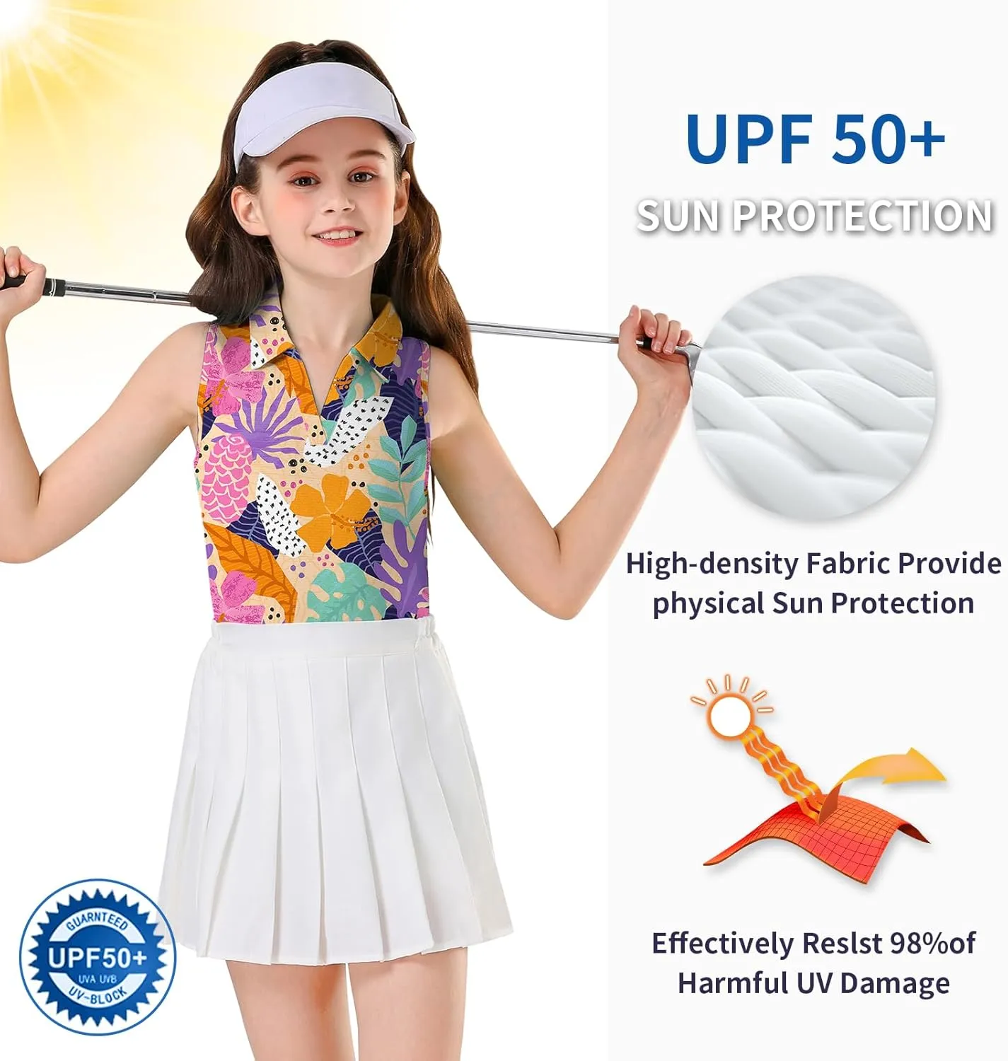 Soneven Girls' Sleeveless Polo Shirts V Neck Golf Tennis T-Shirts Collared Tank Tops for 5-14 Years