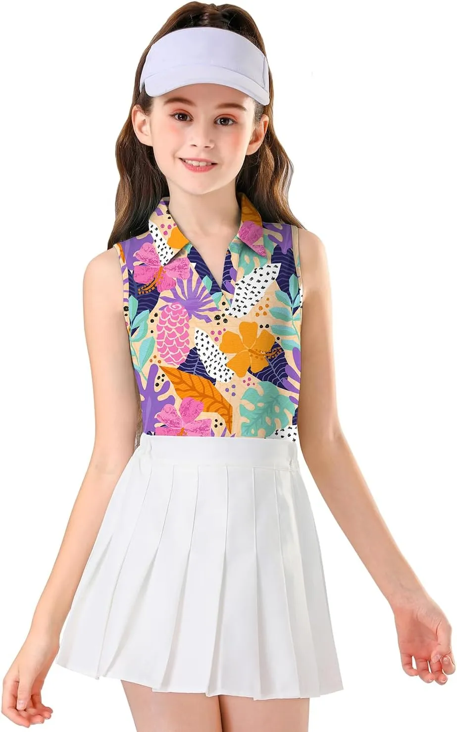 Soneven Girls' Sleeveless Polo Shirts V Neck Golf Tennis T-Shirts Collared Tank Tops for 5-14 Years