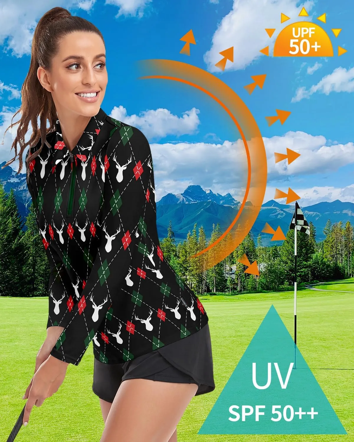 Soneven Womens Long Sleeve Golf Shirts Half Zip Moisture Wicking Print Golf Tops Tennis Shirts(XS-3XL)