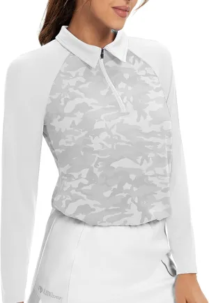 Soneven Womens Long Sleeve Golf Shirts Half Zip Moisture Wicking Print Golf Tops Tennis Shirts(XS-3XL)