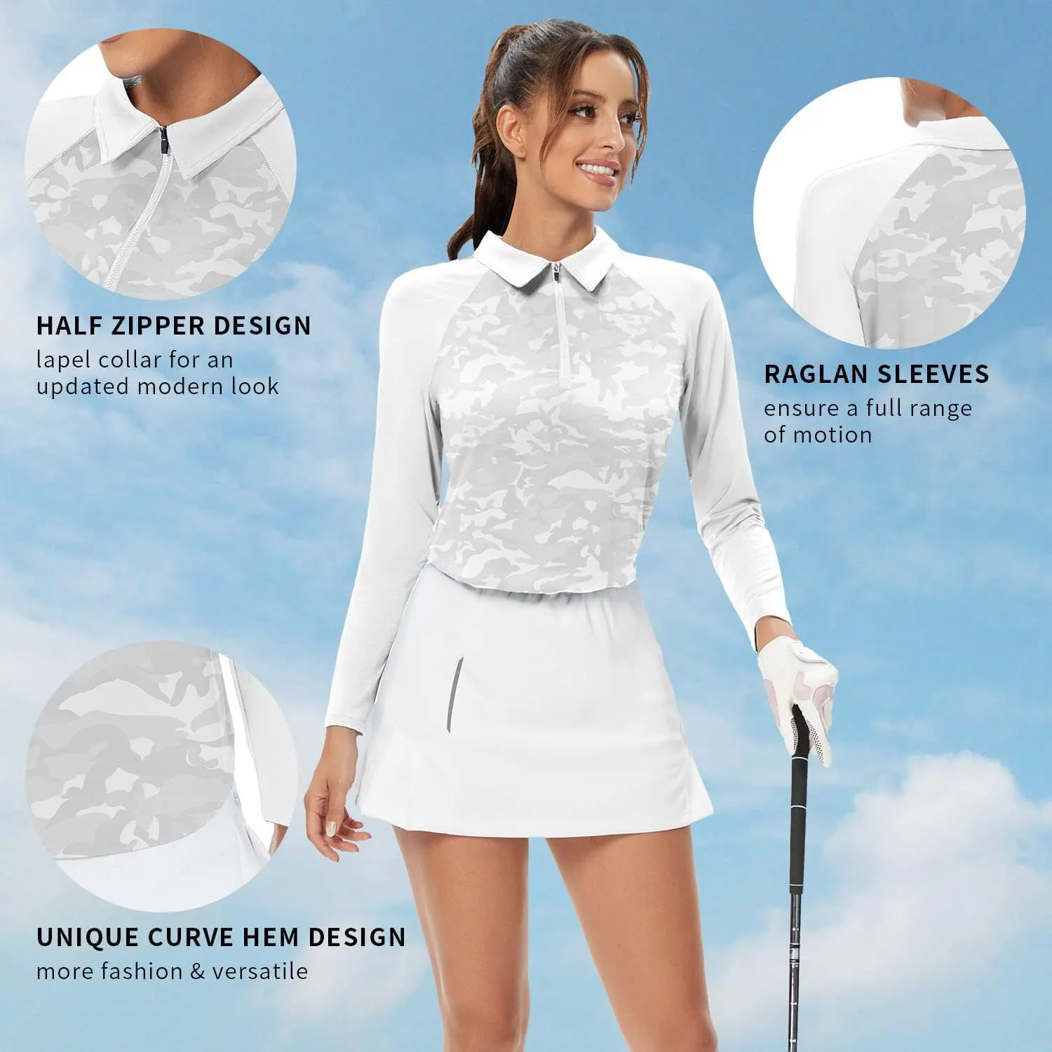 Soneven Womens Long Sleeve Golf Shirts Half Zip Moisture Wicking Print Golf Tops Tennis Shirts(XS-3XL)