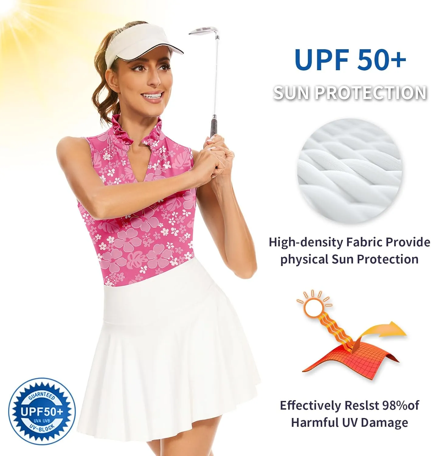 Soneven Womens Ruffle-Collar Polo Sleeveless Golf Shirt Moisture Wicking Tennis Tank Tops
