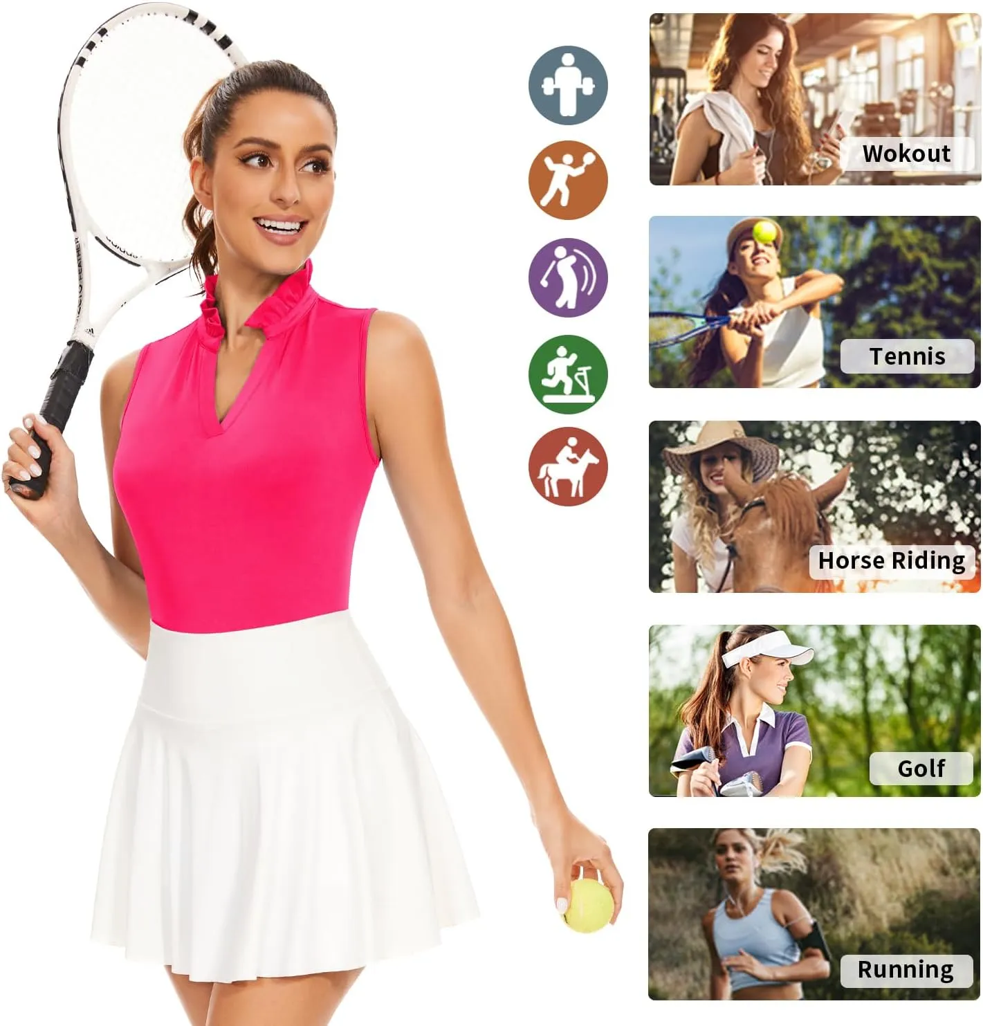 Soneven Womens Ruffle-Collar Polo Sleeveless Golf Shirt Moisture Wicking Tennis Tank Tops