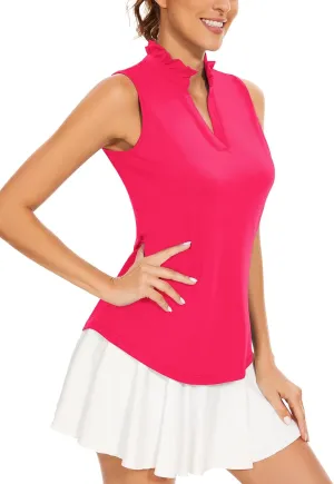 Soneven Womens Ruffle-Collar Polo Sleeveless Golf Shirt Moisture Wicking Tennis Tank Tops