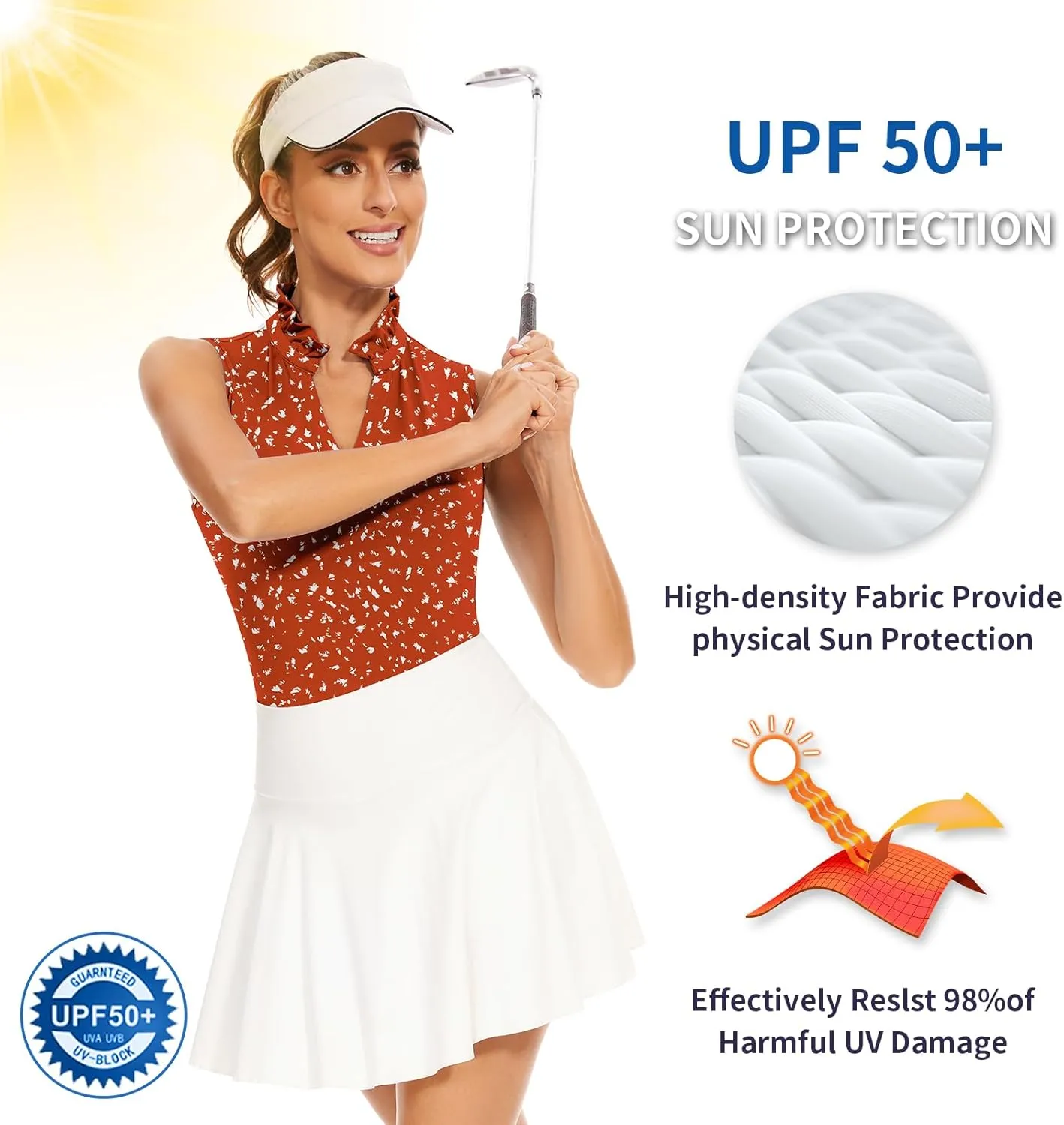 Soneven Womens Ruffle-Collar Polo Sleeveless Golf Shirt Moisture Wicking Tennis Tank Tops