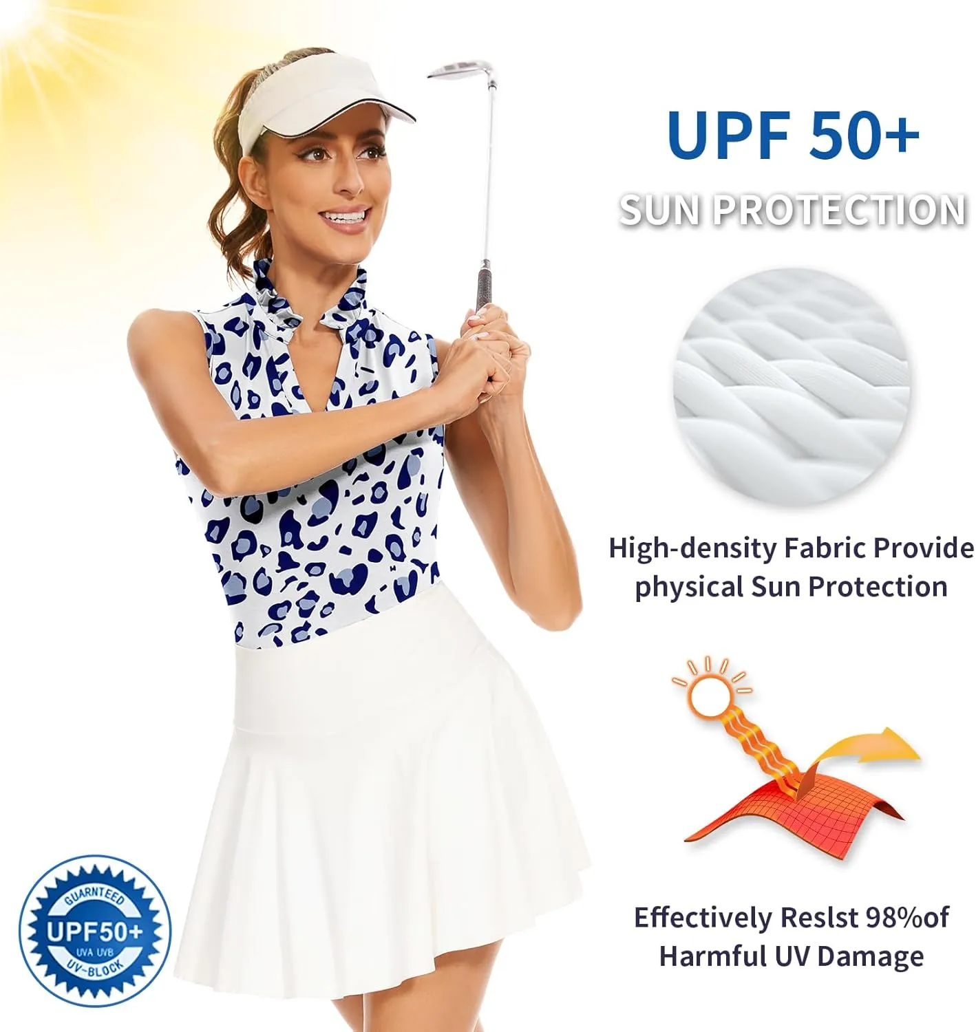 Soneven Womens Ruffle-Collar Polo Sleeveless Golf Shirt Moisture Wicking Tennis Tank Tops