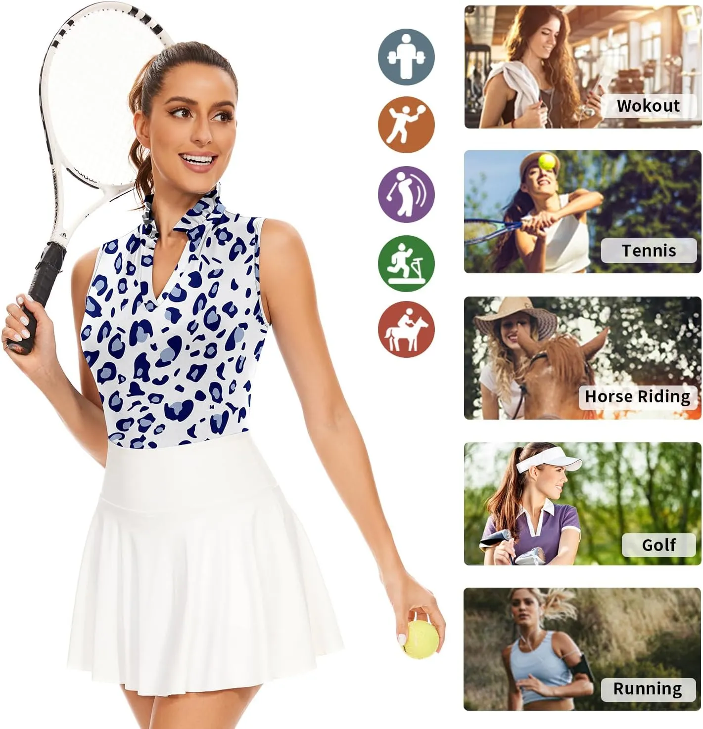Soneven Womens Ruffle-Collar Polo Sleeveless Golf Shirt Moisture Wicking Tennis Tank Tops