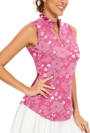 Soneven Womens Ruffle-Collar Polo Sleeveless Golf Shirt Moisture Wicking Tennis Tank Tops