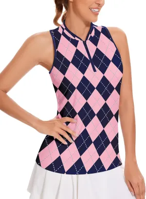 Soneven Women's Sleeveless Golf Shirt Racerback Polo Shirts with Pockets Tennis Tops Golf Tanks Pickleball Shirts