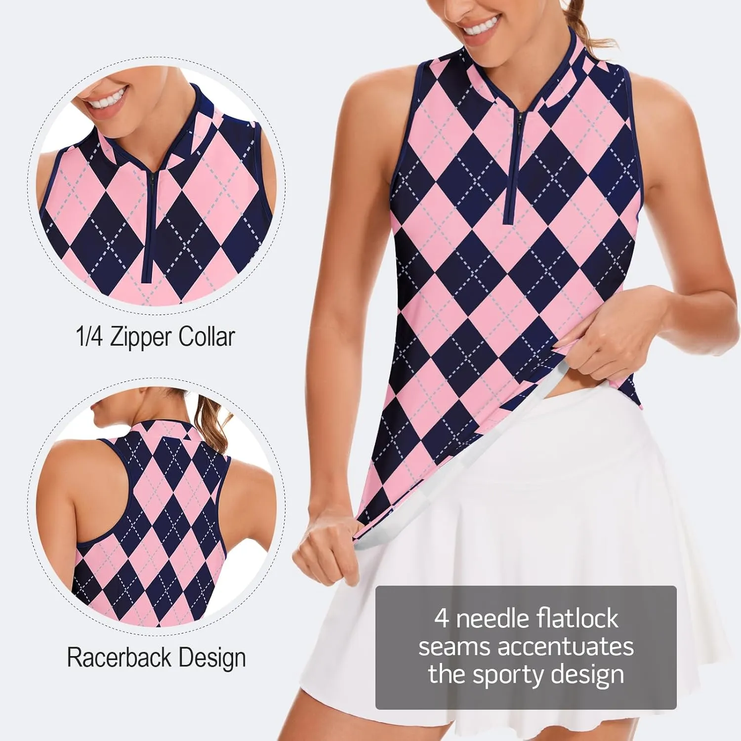 Soneven Women's Sleeveless Golf Shirt Racerback Polo Shirts with Pockets Tennis Tops Golf Tanks Pickleball Shirts
