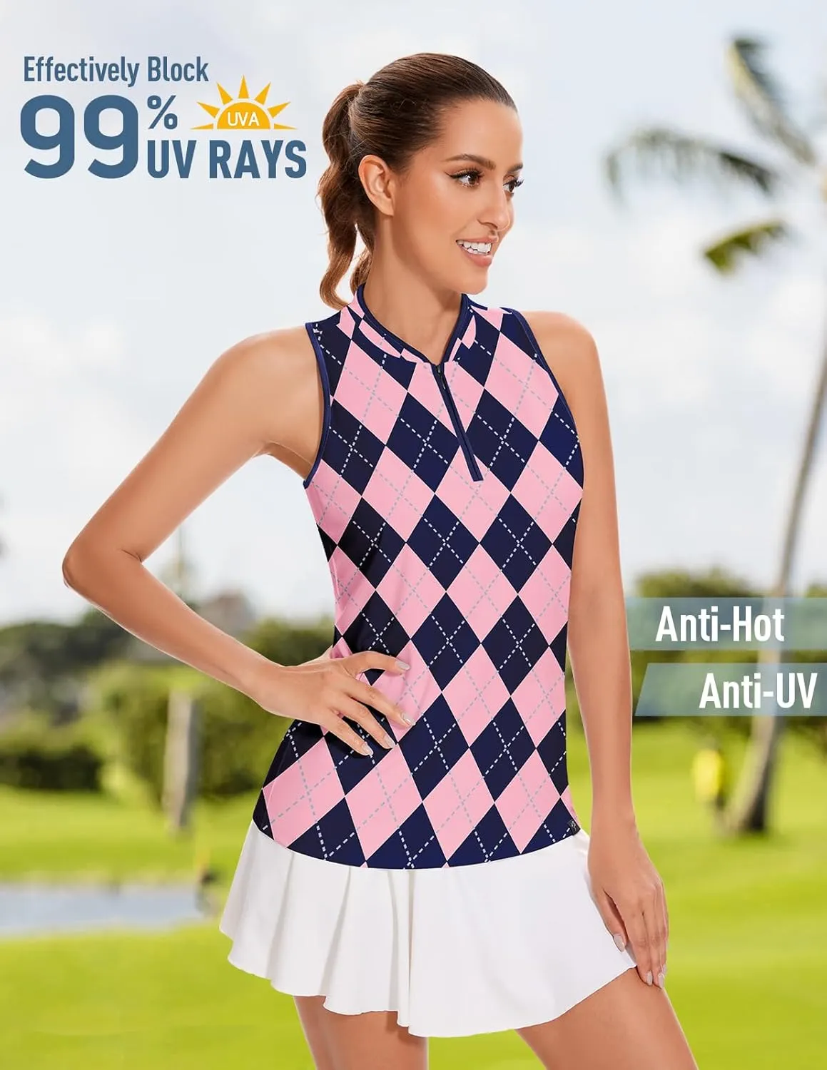 Soneven Women's Sleeveless Golf Shirt Racerback Polo Shirts with Pockets Tennis Tops Golf Tanks Pickleball Shirts