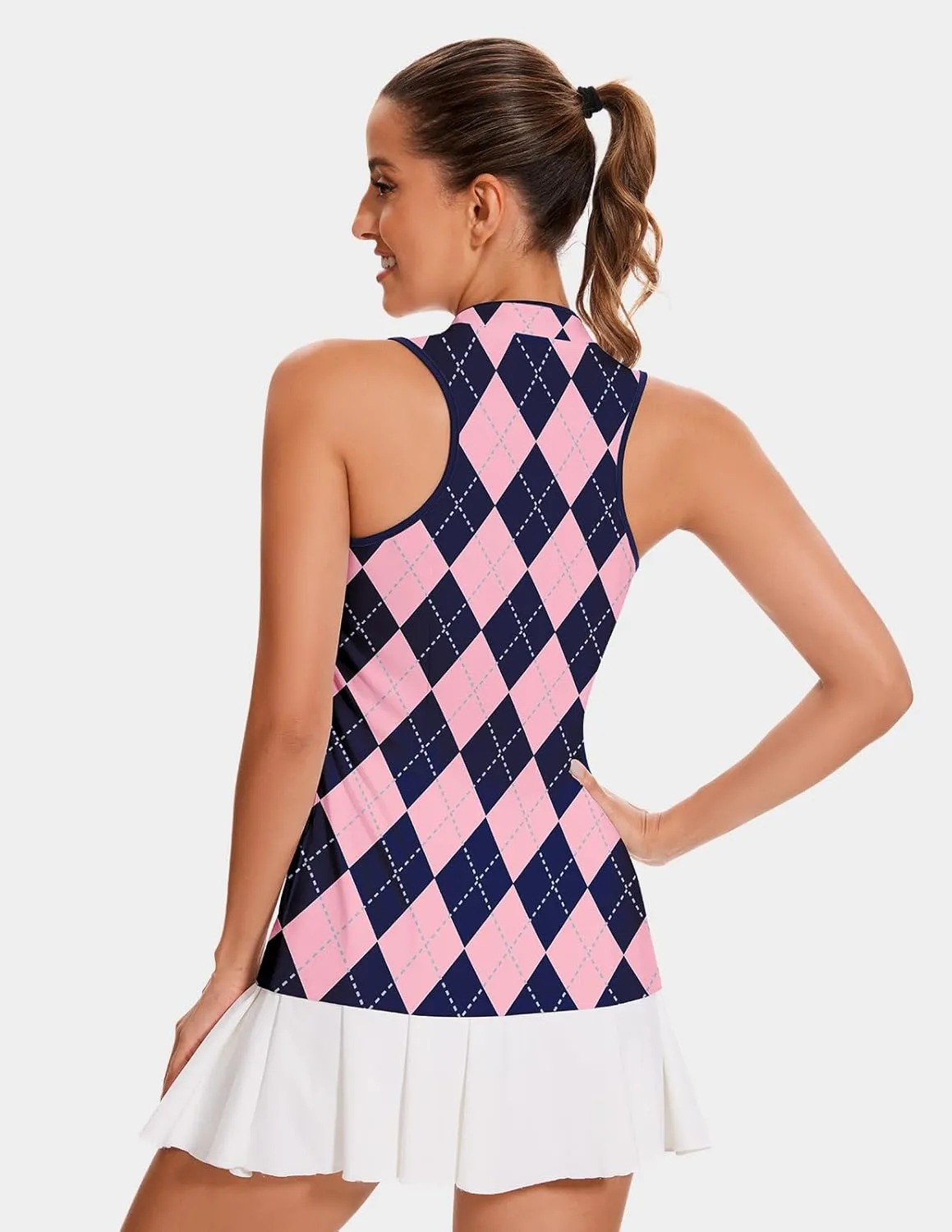 Soneven Women's Sleeveless Golf Shirt Racerback Polo Shirts with Pockets Tennis Tops Golf Tanks Pickleball Shirts
