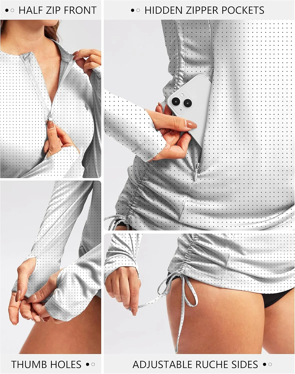 Soothfeel Women's Long Sleeve UV Sun Protection Rash Guard Shirts UPF 50  Swim Shirt Swimsuits Top for Women with Zip Pockets