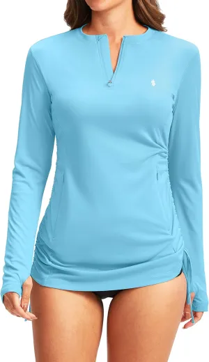 Soothfeel Women's Long Sleeve UV Sun Protection Rash Guard Shirts UPF 50  Swim Shirt Swimsuits Top for Women with Zip Pockets